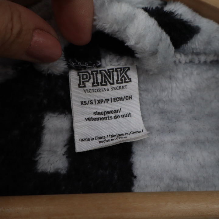 PINK Victoria's Secret Grey Black Logo Faux Fur Plush Robe XS/S