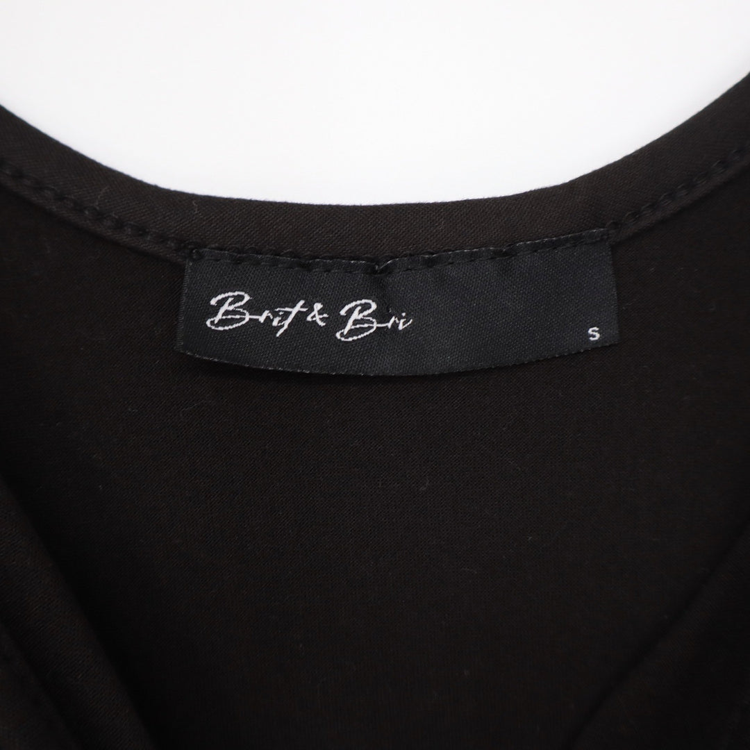 Brit & Bri Tank Top Womens S Tie Shoulder Black Solid Sleeveless Excellent