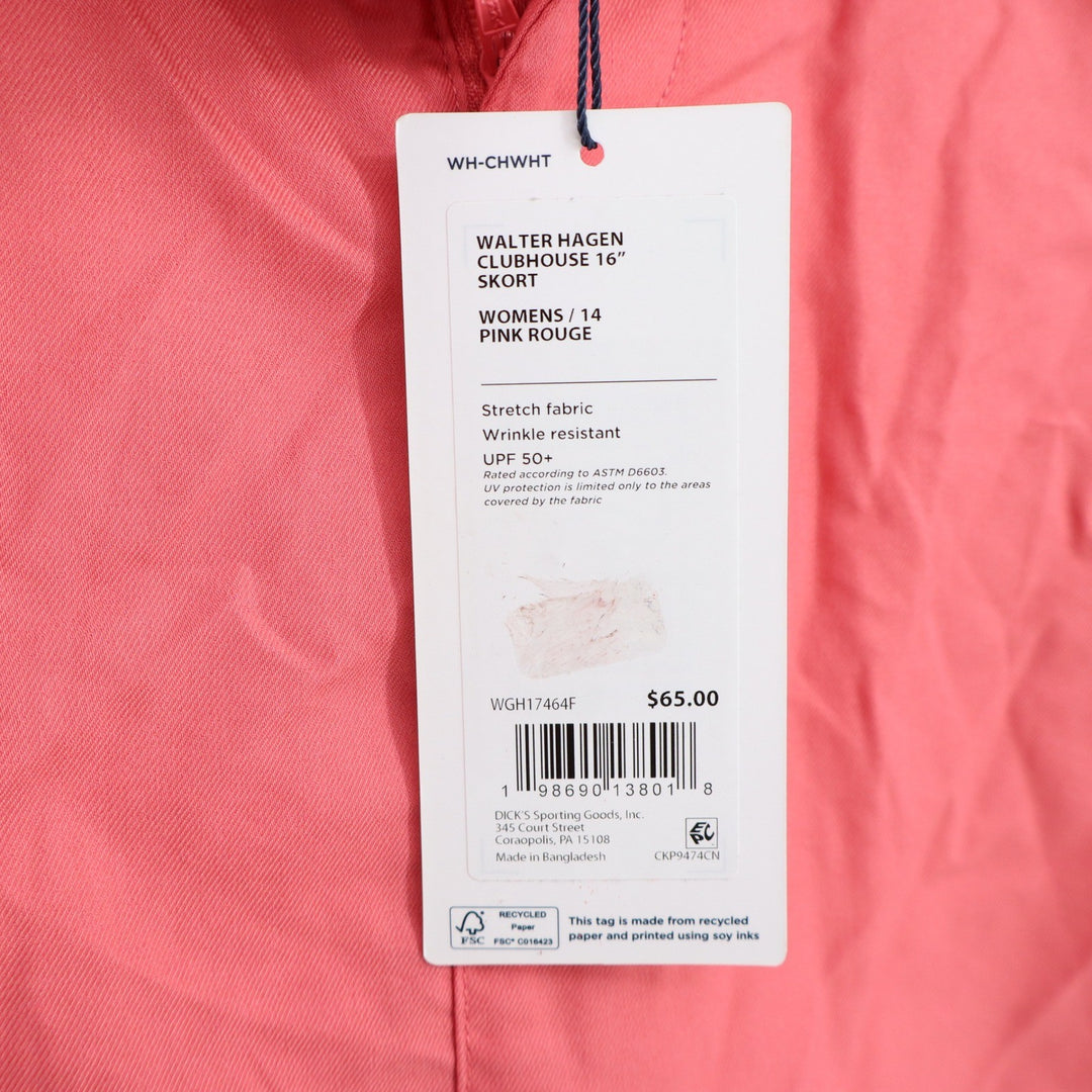 Walter Hagen Clubhouse Womens 16" Golf Skort Pink Rouge UPF 50+ Size 14
