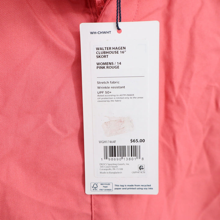 Walter Hagen Clubhouse Womens 16" Golf Skort Pink Rouge UPF 50+ Size 14