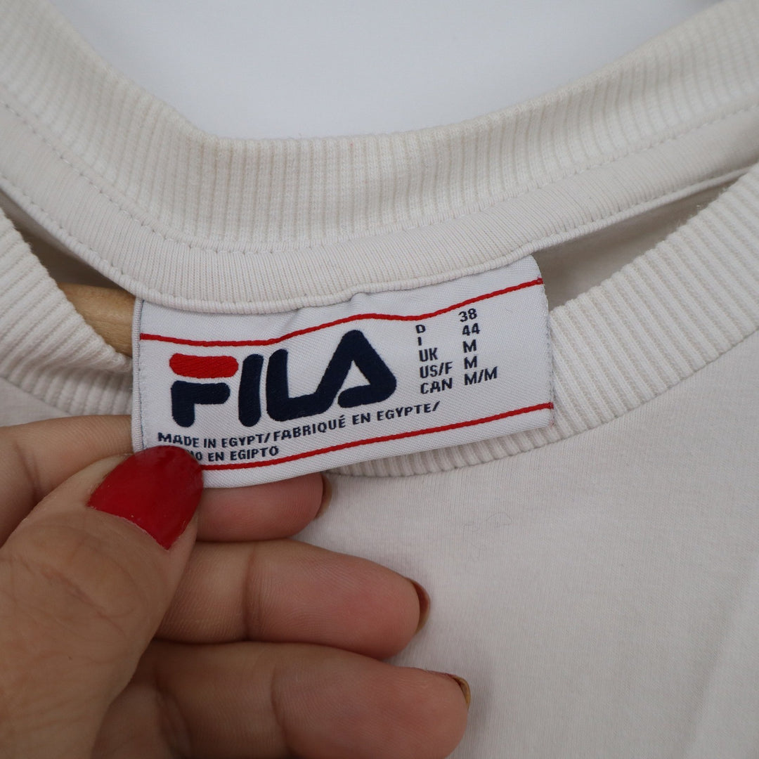 Fila Womens M Cream Short Sleeve Embroidered Rainbow Outline Logo T-Shirt