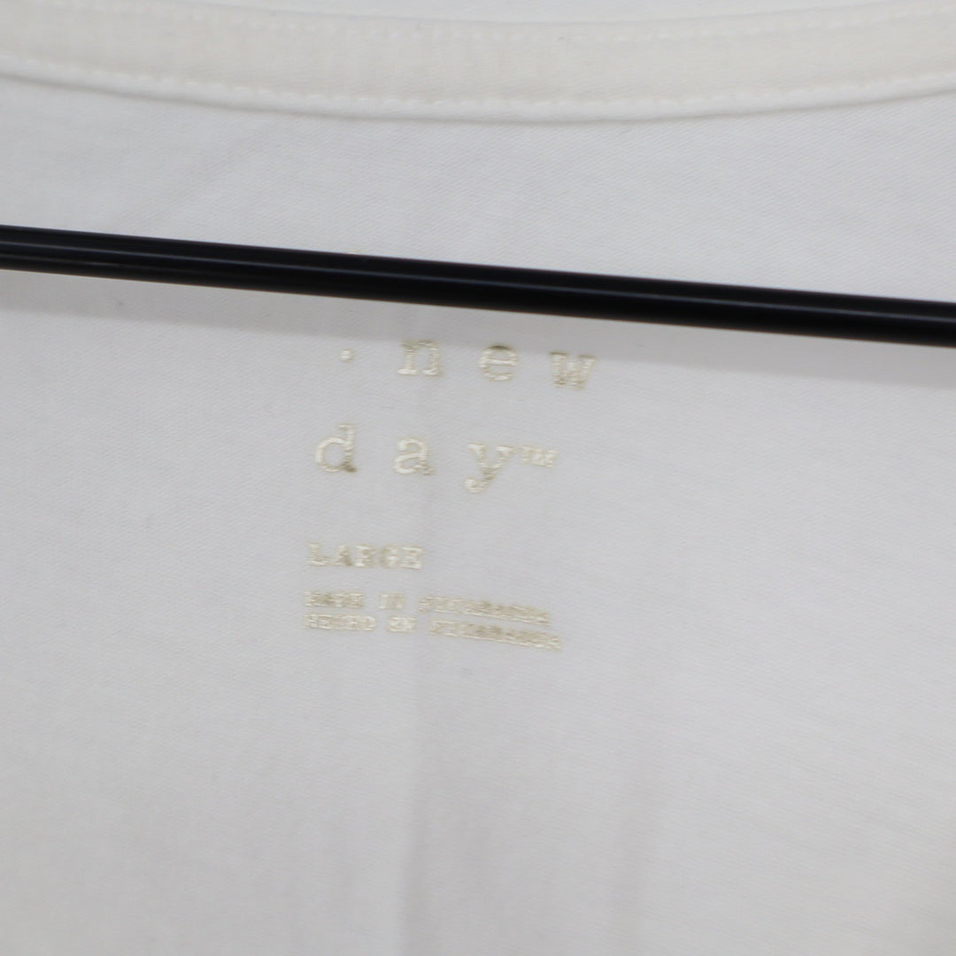 A New Day Womens V-Neck Short Sleeve Tee Cream Off-White Cotton Modal Large