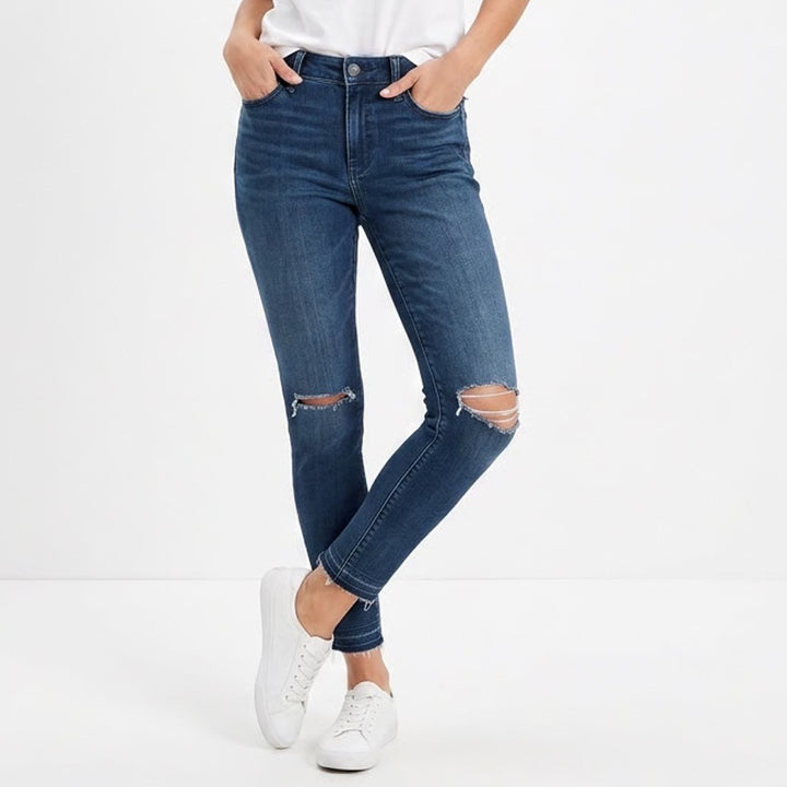 American Eagle Super Stretch X4 Distressed Skinny Jeans Dark Wash Blue Size 8/12