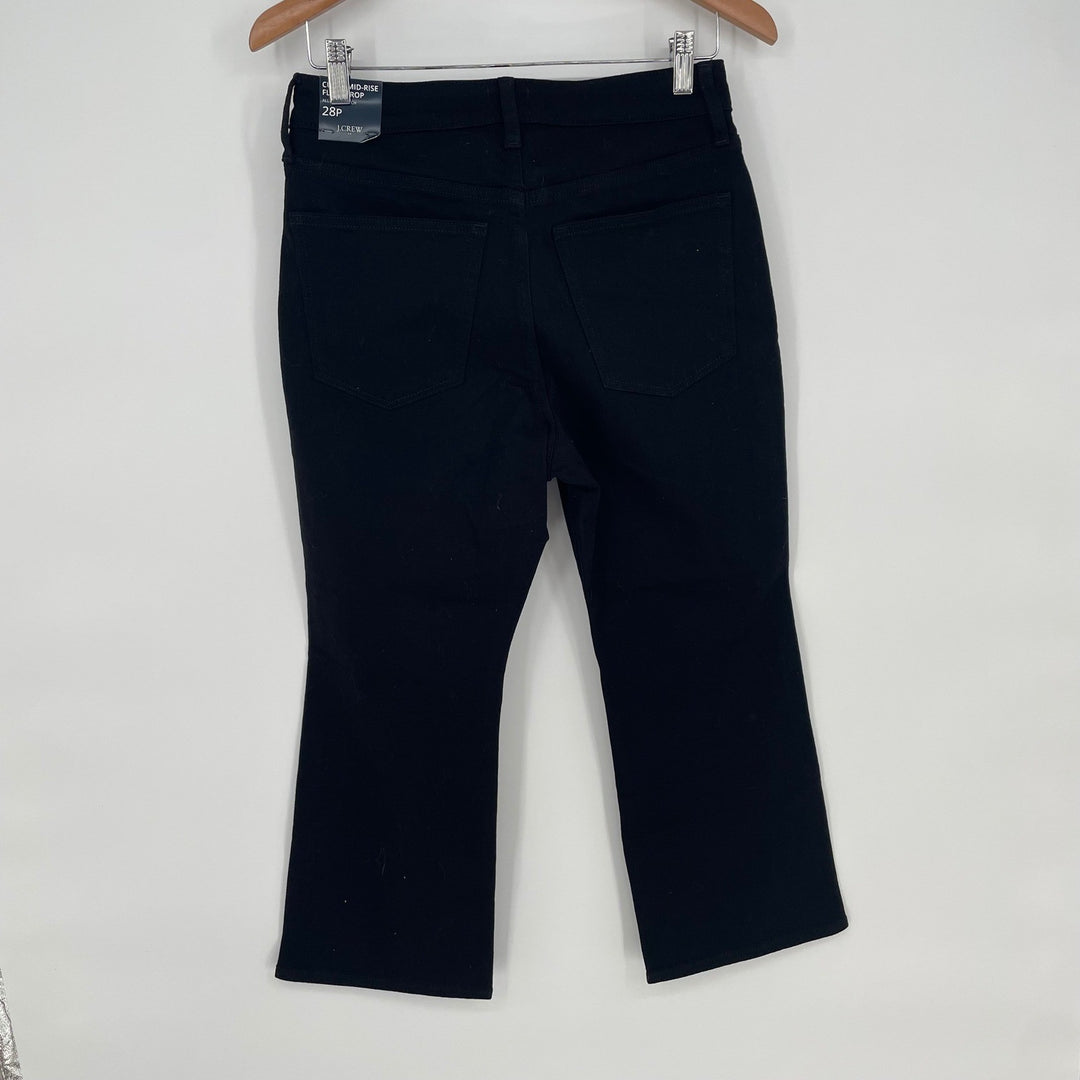 J Crew Curvy Mid-Rise Flare Crop Jeans Black Size 28P All-Day Stretch Denim