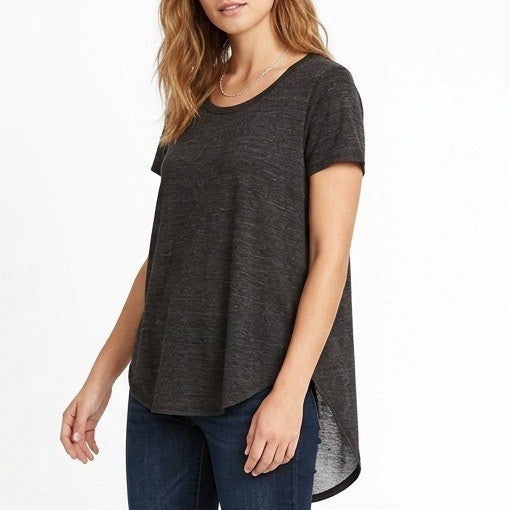 Roudelain Shirt Pajama Top Womens Medium Black Space Dye Scoop Neck Short Sleeve