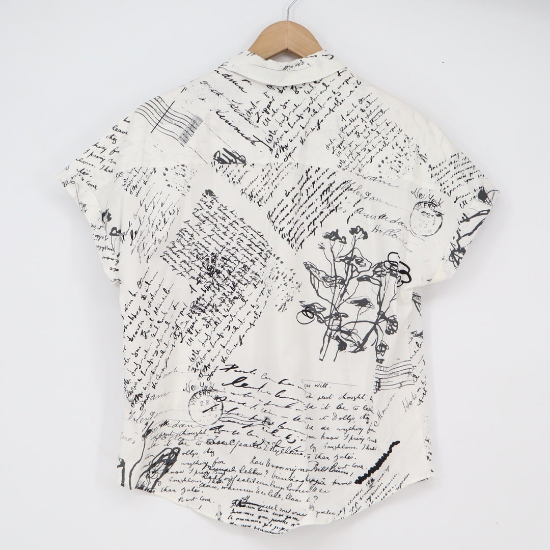 Desigual Shirt Women's S CAM_SOMA White Black Script Print Button-down New