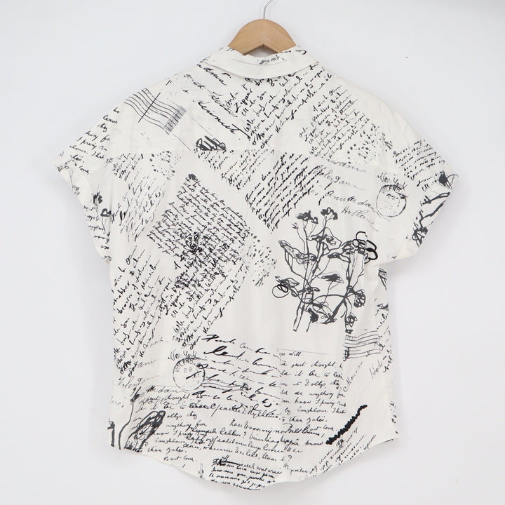 Desigual Shirt Women's S CAM_SOMA White Black Script Print Button-down New