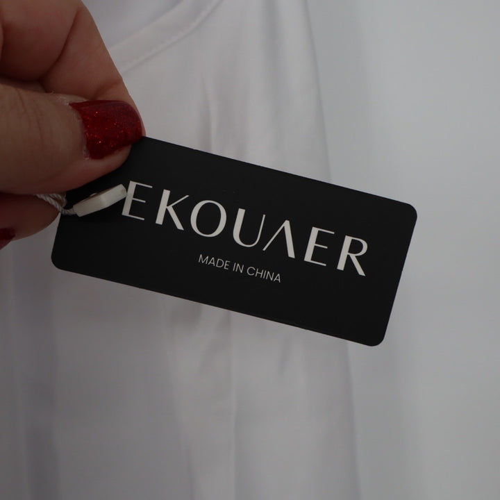 EKOUAER White Cowl Neck Camisole Tank Top Sheer Back Mesh Size M