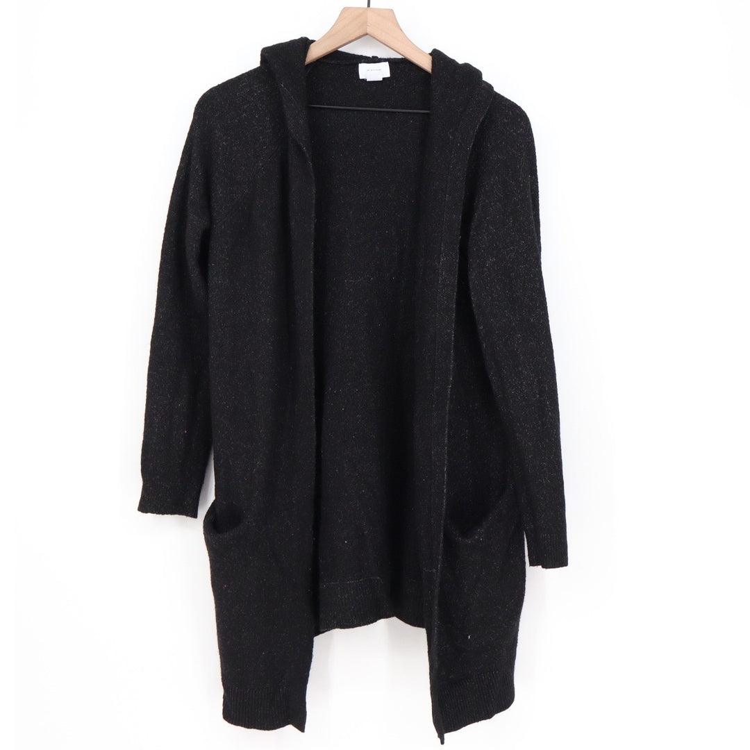 Old Navy Womens Black Marled Hooded Open Front Longline Cardigan Sweater M