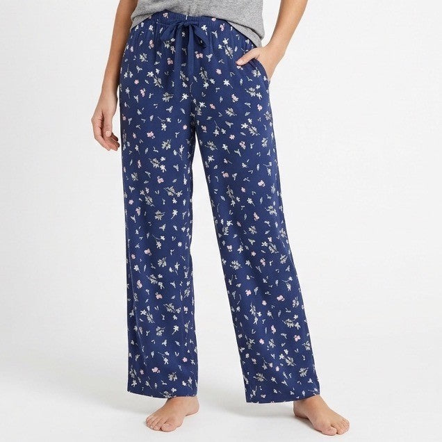 Charter Club Intimates Pajama Pants Womens Medium Navy Blue Ditsy Floral Print