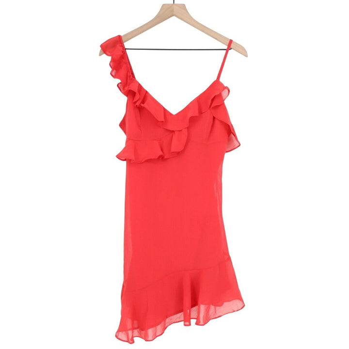 Lulus Captivating Always Asymmetrical Mini Dress Women Medium Coral Pink Ruffled