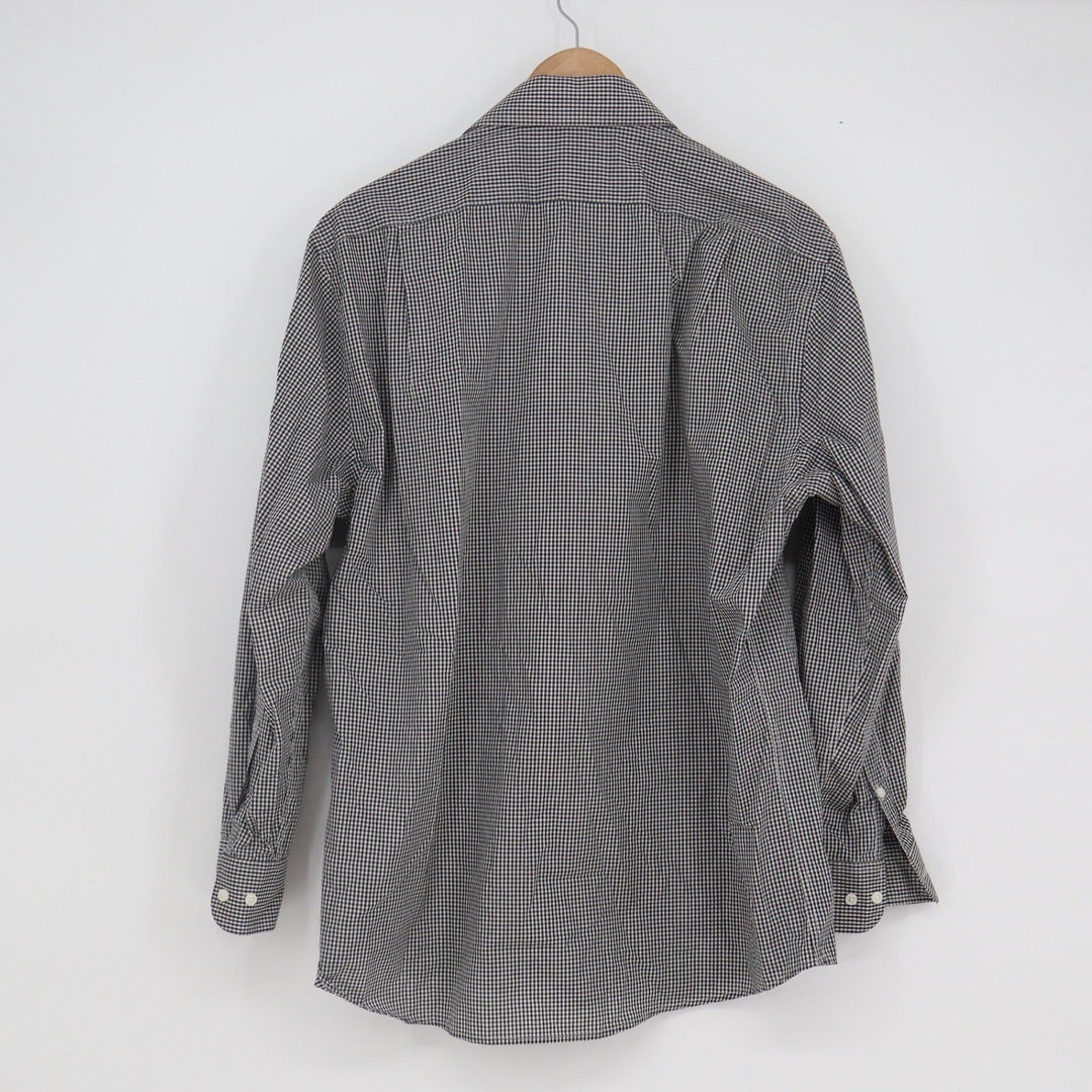 Dockers Mens Large Fitted Gingham Button Down Shirt Black White Long Sleeve L