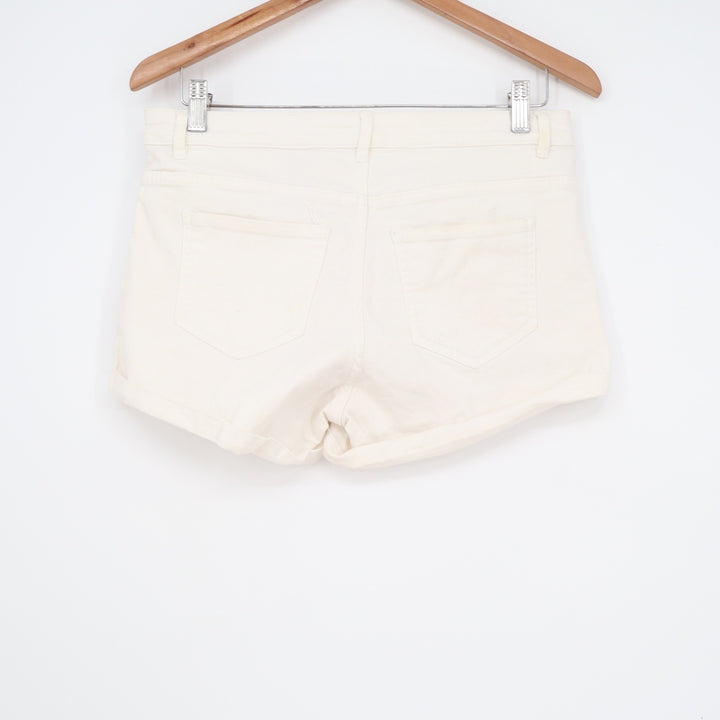HM Womens White Denim Shorts Size 10 Rolled Cuff Stretch 5-Pocket