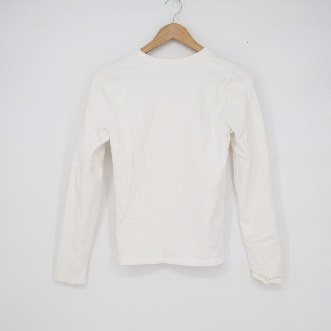 OQQ Womens Long Sleeve Crew Neck Top Cream Off White Stretch Athletic Size M