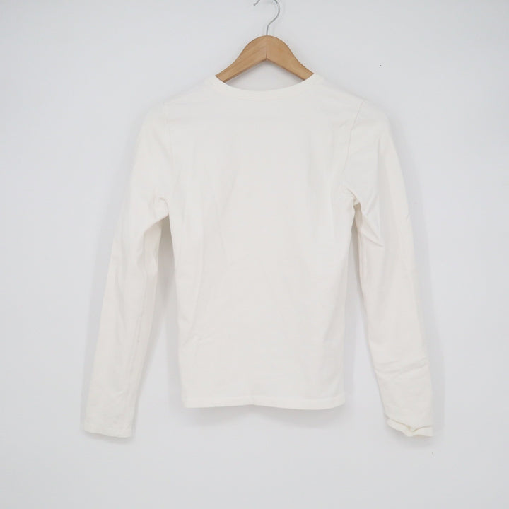OQQ Womens Long Sleeve Crew Neck Top Cream Off White Stretch Athletic Size M