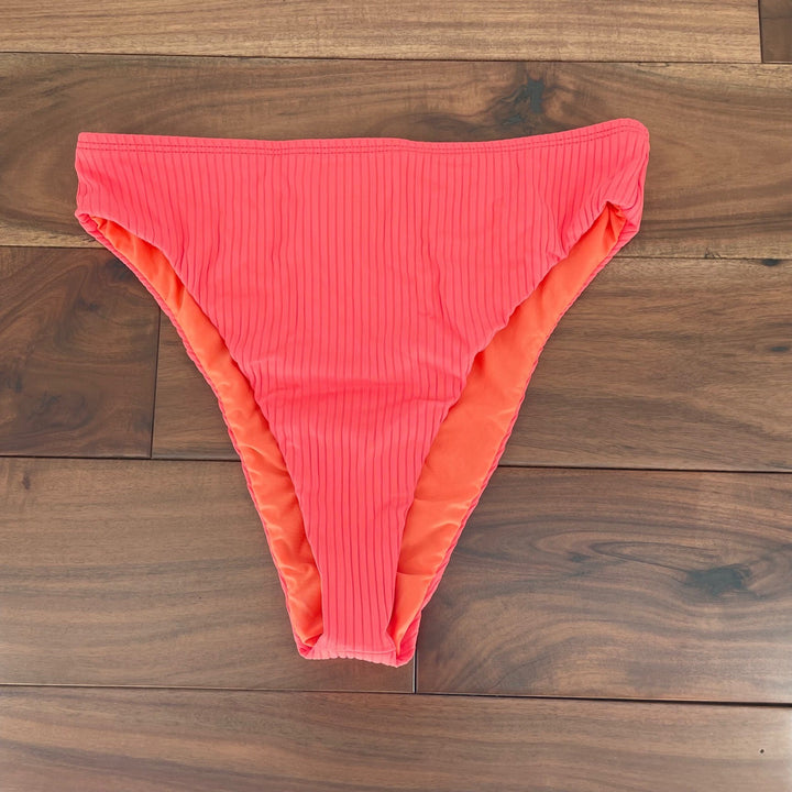 Lulus Ribbed Bikini Bottoms Coral Orange M