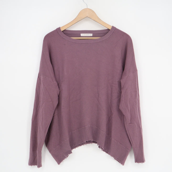 Six Fifty Sweater Womens Large Purple Knitted Ribbed Crew Neck Drop Shoulder