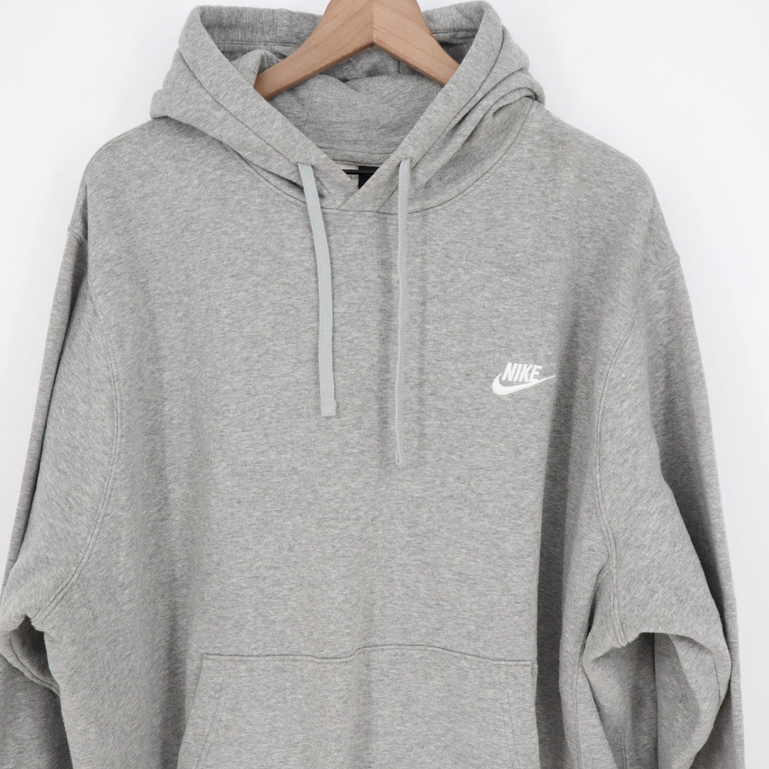 Nike Sportswear Club Hoodie Mens 2XL Heather Gray Cotton Fleece Lined Pullover