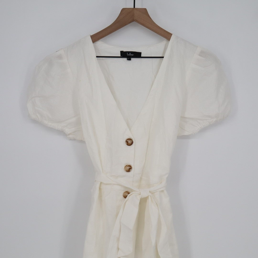 Lulus Sicily Sweetheart Midi Dress Womens XL White Button-Front Puff Sleeve