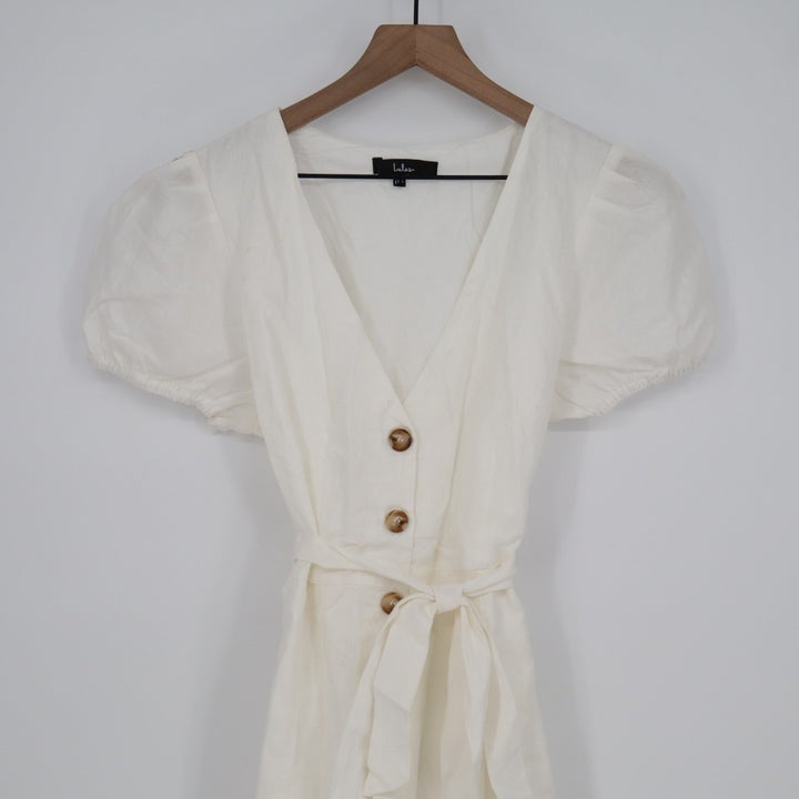 Lulus Sicily Sweetheart Midi Dress Womens XL White Button-Front Puff Sleeve