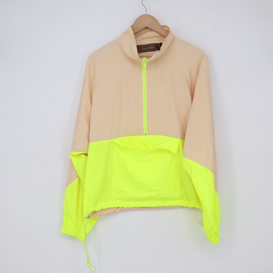 Code Mode Windbreaker Women L Beige Neon Yellow Colorblock NEW