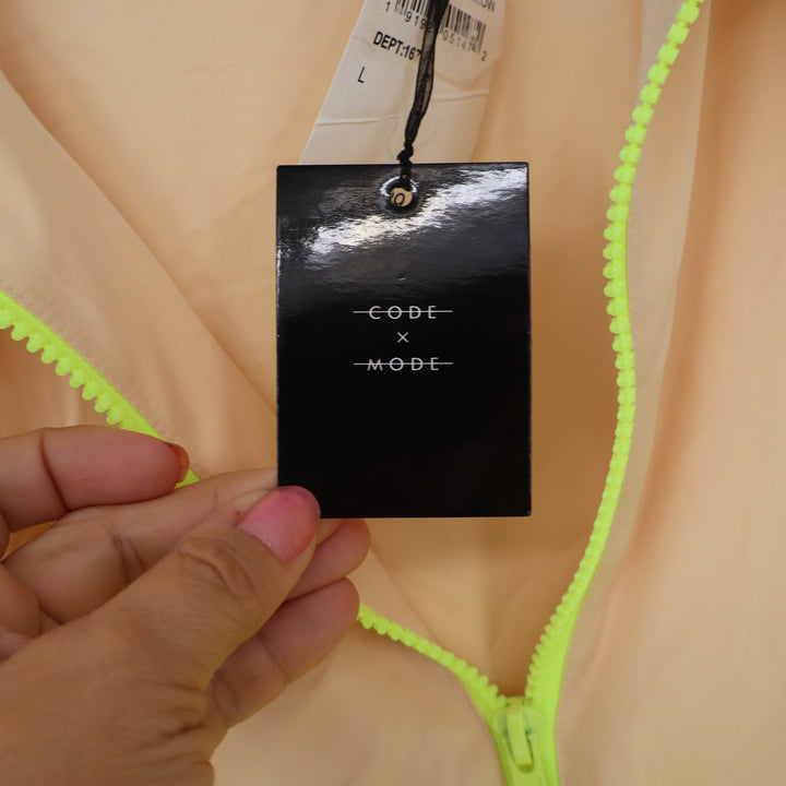 Code Mode Windbreaker Women L Beige Neon Yellow Colorblock NEW