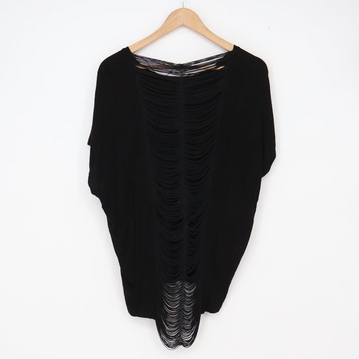 Forever 21 Top Womens M Shredded Open Back Black Dolman Short Sleeve Excellent