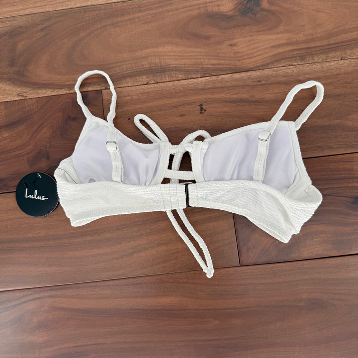 Lulus Summer Sensation White Crinkle Underwire Tie-Front Bikini Top Size XS