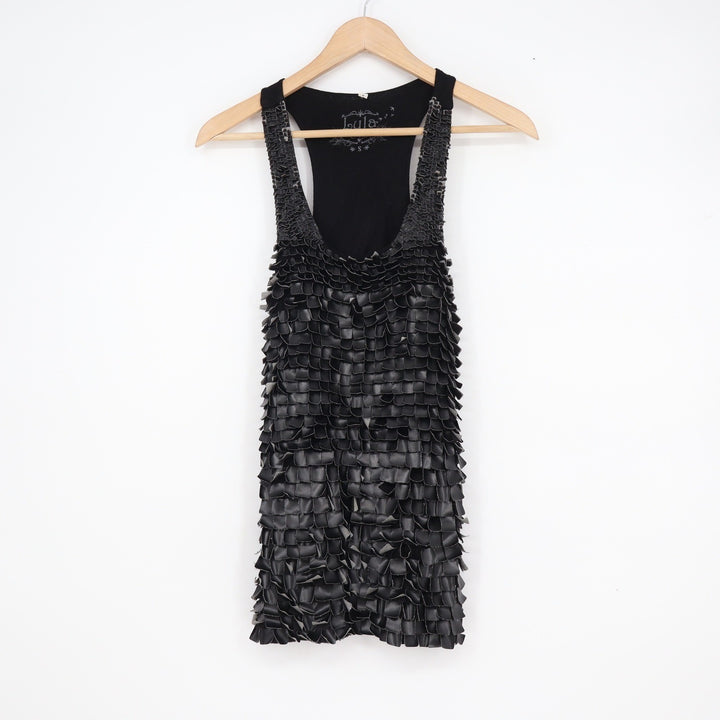 Lyla Black Textured Scale Tiered Racerback Tank Top Small
