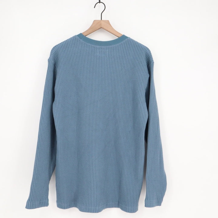 American Giant T-Shirt Mens L Bluefin Stretch Waffle Knit Long Sleeve Crew Neck