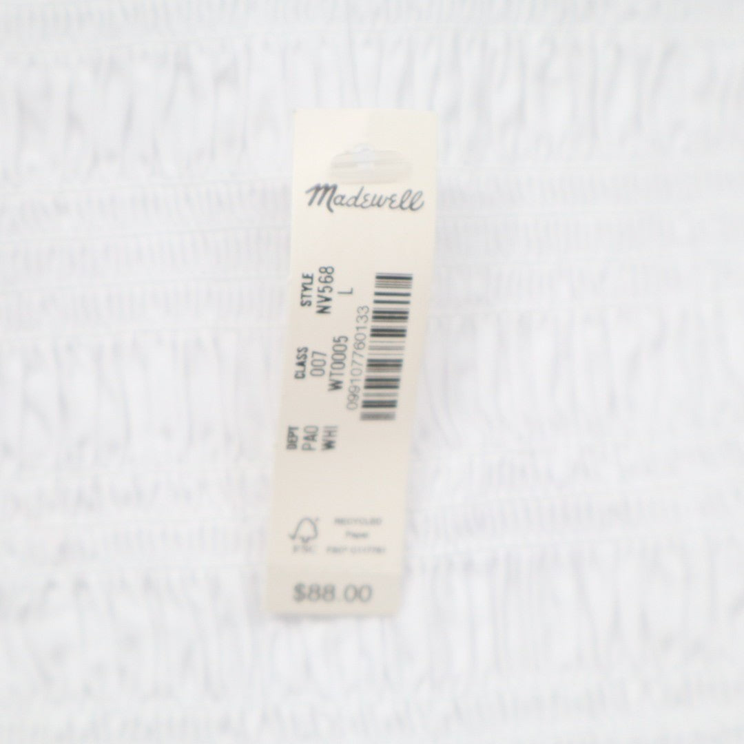 Madewell Poplin Cropped Top Womens L White Cotton Smocked Wide Strap Square Neck