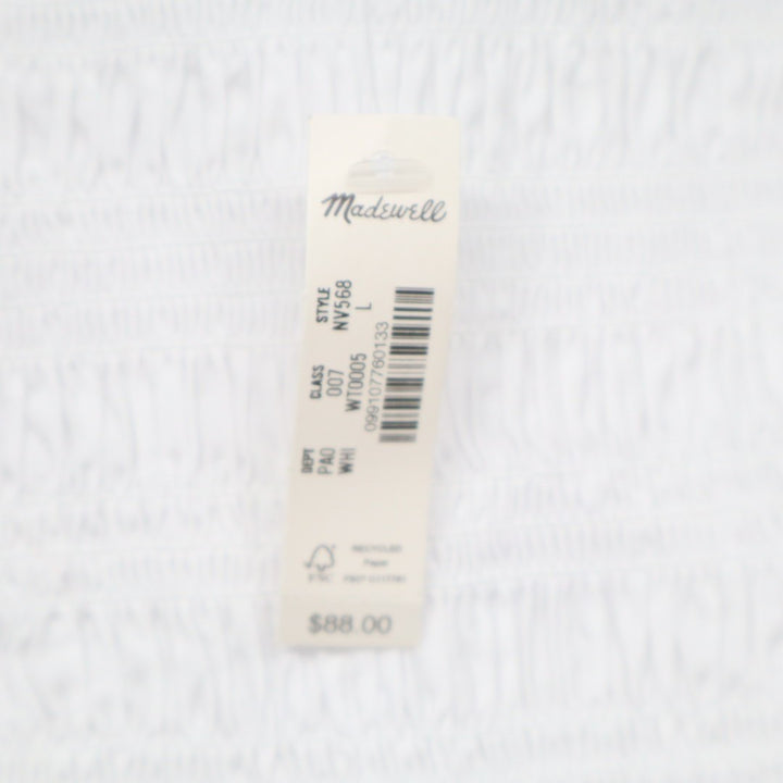 Madewell Poplin Cropped Top Womens L White Cotton Smocked Wide Strap Square Neck