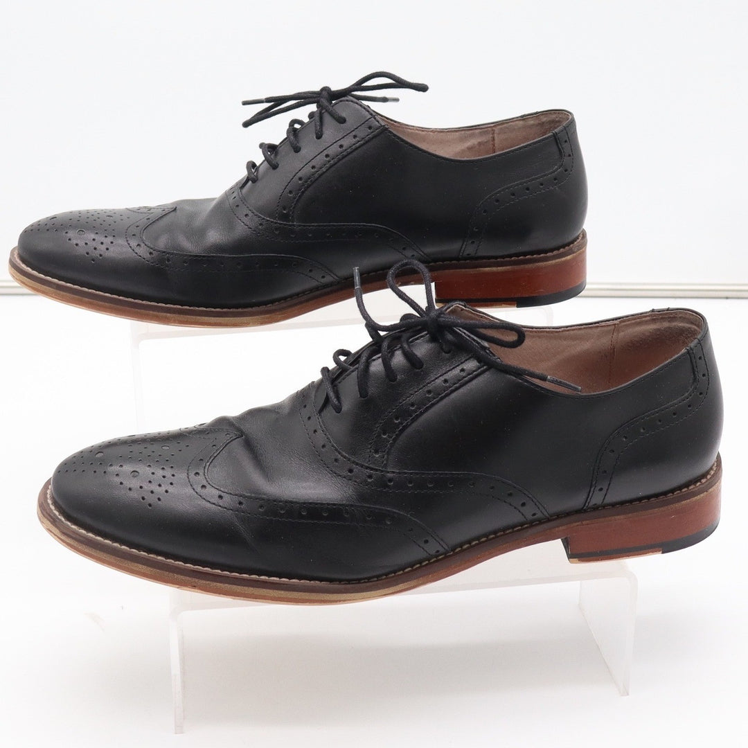 Johnston & Murphy Mens Black Leather Wingtip Oxford Shoes 10.5M