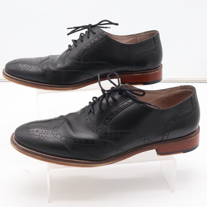 Johnston & Murphy Mens Black Leather Wingtip Oxford Shoes 10.5M