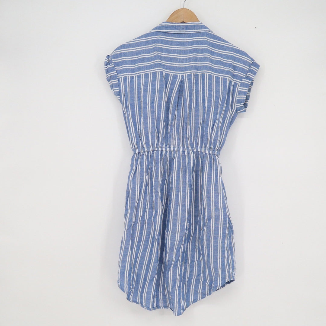 Japna Womens Blue White Striped Button Front Shirt Dress Small Short Sleeve S