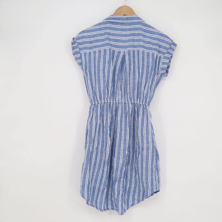 Japna Womens Blue White Striped Button Front Shirt Dress Small Short Sleeve S