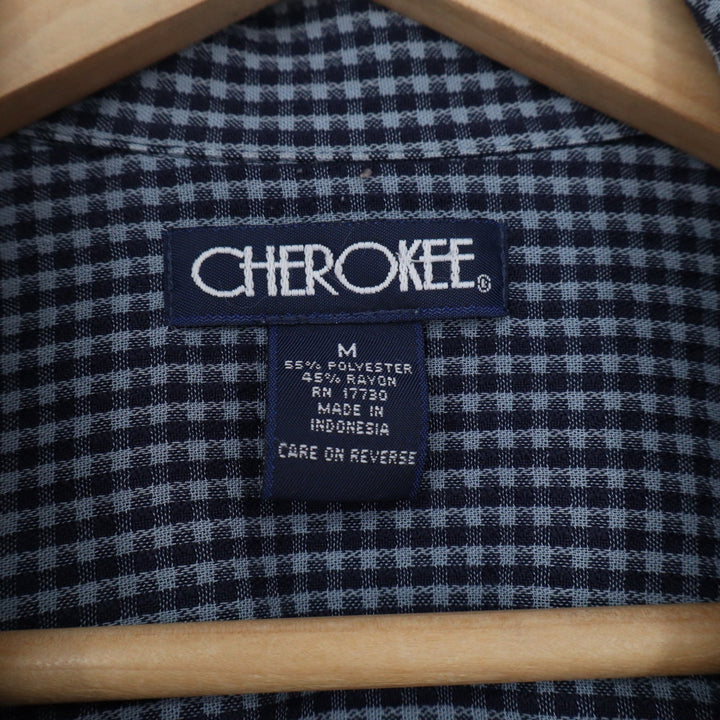 Cherokee Mens Medium Navy Blue Gingham Check Short Sleeve Button Down Shirt