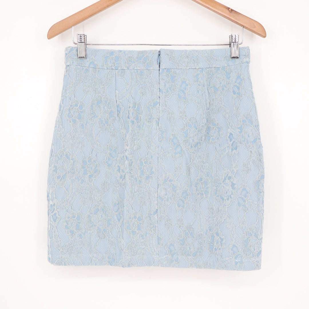 Naked Wardrobe Light Blue Floral Lace Mini Skirt Womens Medium