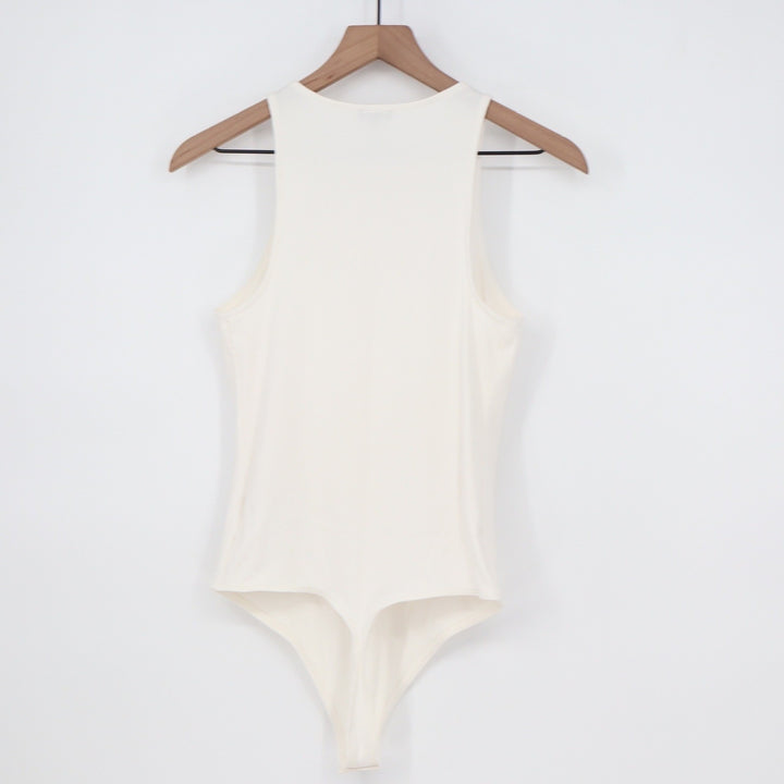 Express Body Contour Ribbed High Neck Racerback Bodysuit Off White Cream Medium