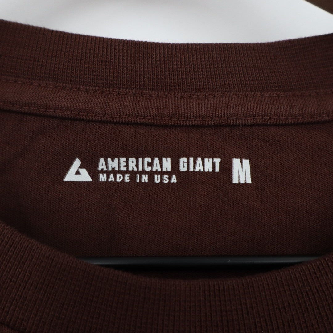 American Giant T-Shirt Men Medim Brown Cotton Long Sleeve Front Pocket Crew Neck