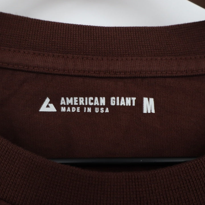 American Giant T-Shirt Men Medim Brown Cotton Long Sleeve Front Pocket Crew Neck