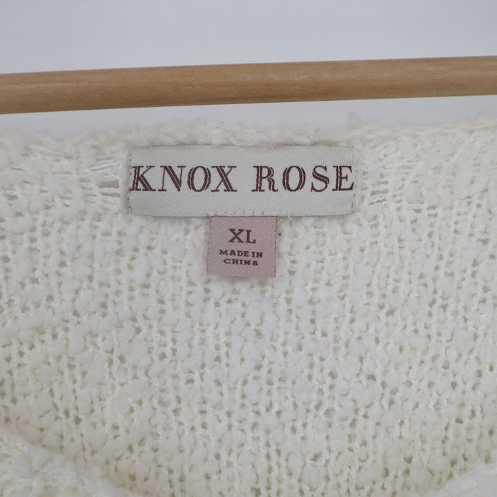 Knox Rose Womens XL Cream Popcorn Knit V-Neck Oversized Sweater