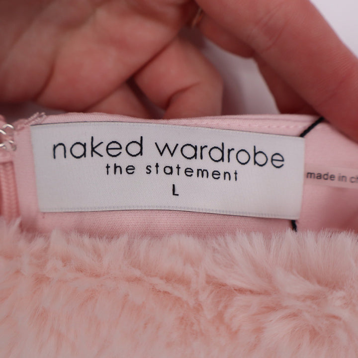 Naked Wardrobe The Statement Pink Faux Fur Cutout Mini Dress Large