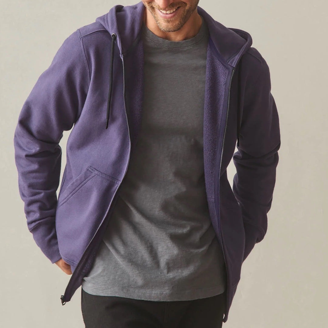 American Giant Hoodie Mens Small Purple Logo Fleece Lined Cotton Winter Full Zip