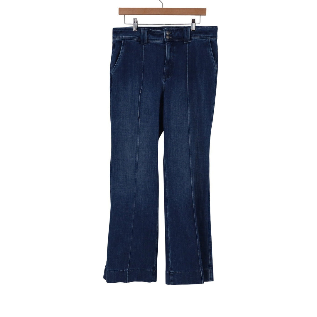 Talbots Womens Flare Jean Dark Wash Pintuck Trouser Denim Blue Size 12