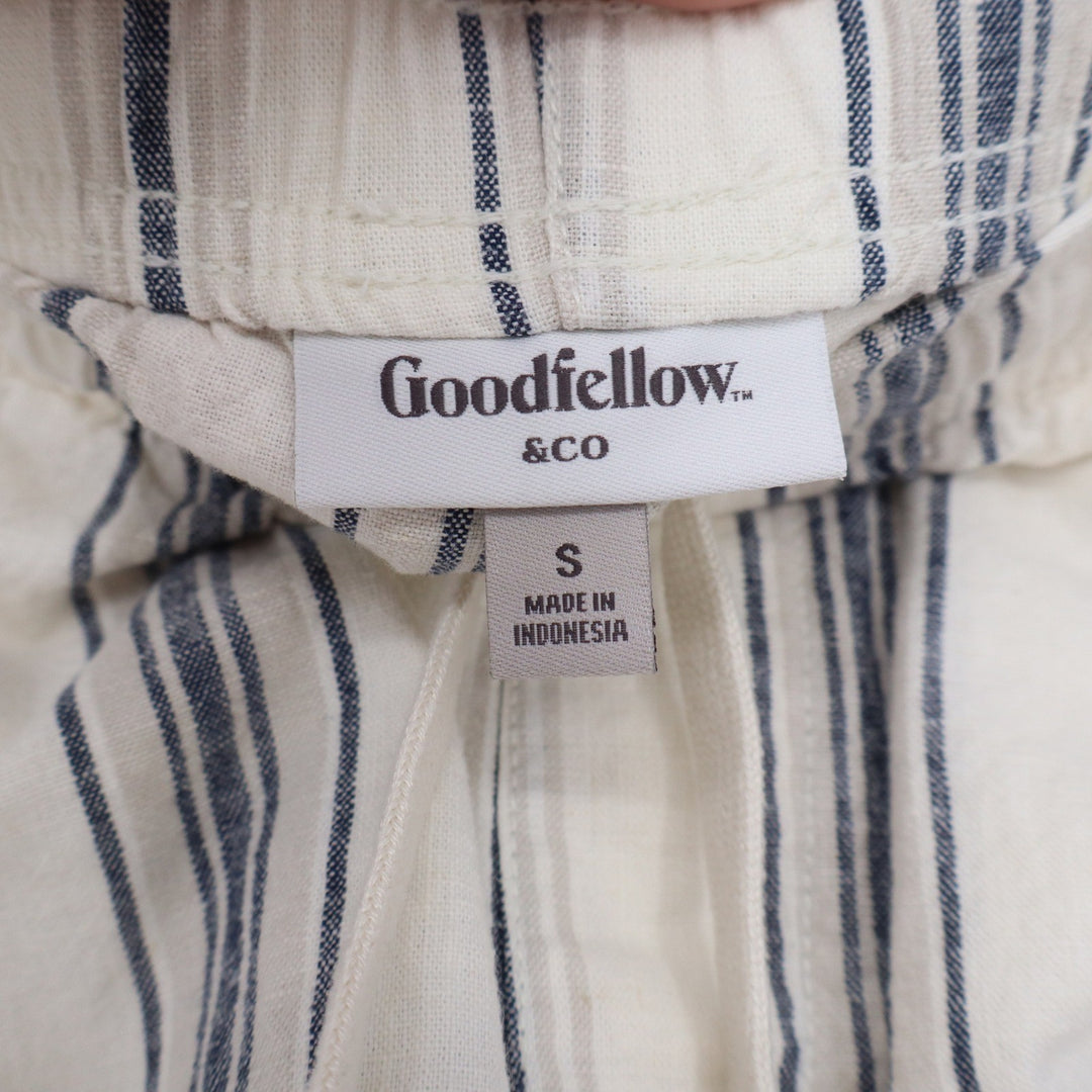 Goodfellow & Co Linen Shorts Mens S Striped Cream Blue Drawstring Excellent