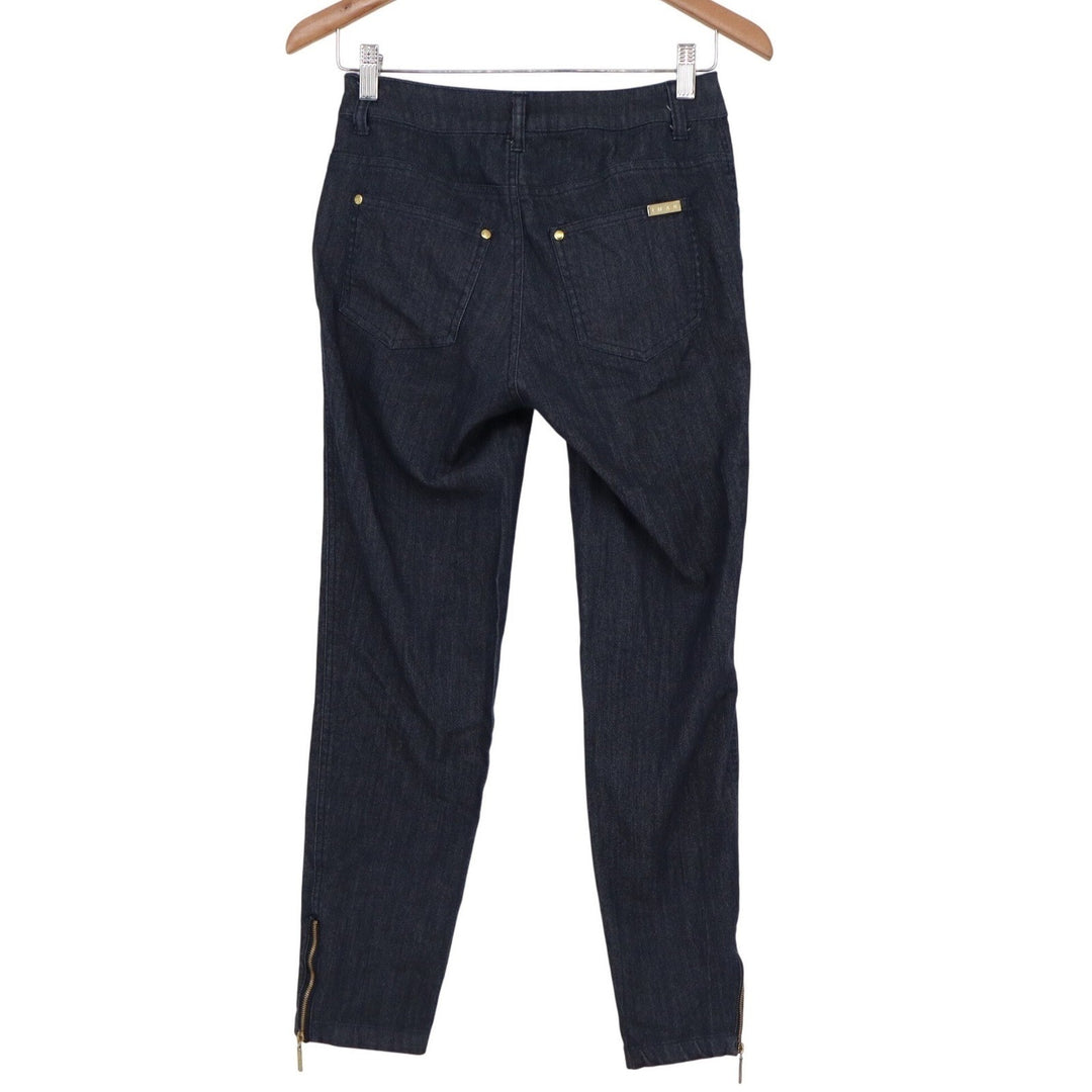 IMAN Dark Wash Skinny Jeans Womens 2 Short Gold Hardware Ankle Zip Denim Blue