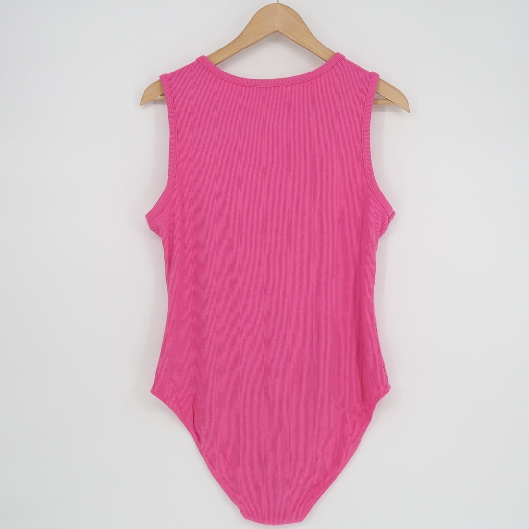 Heatherly Bodysuit One Piece Women XL Pink Stretch Rib Knit Crew Neck Sleeveless