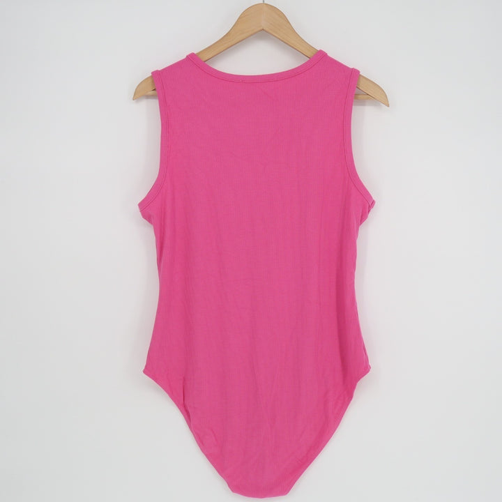 Heatherly Bodysuit One Piece Women XL Pink Stretch Rib Knit Crew Neck Sleeveless