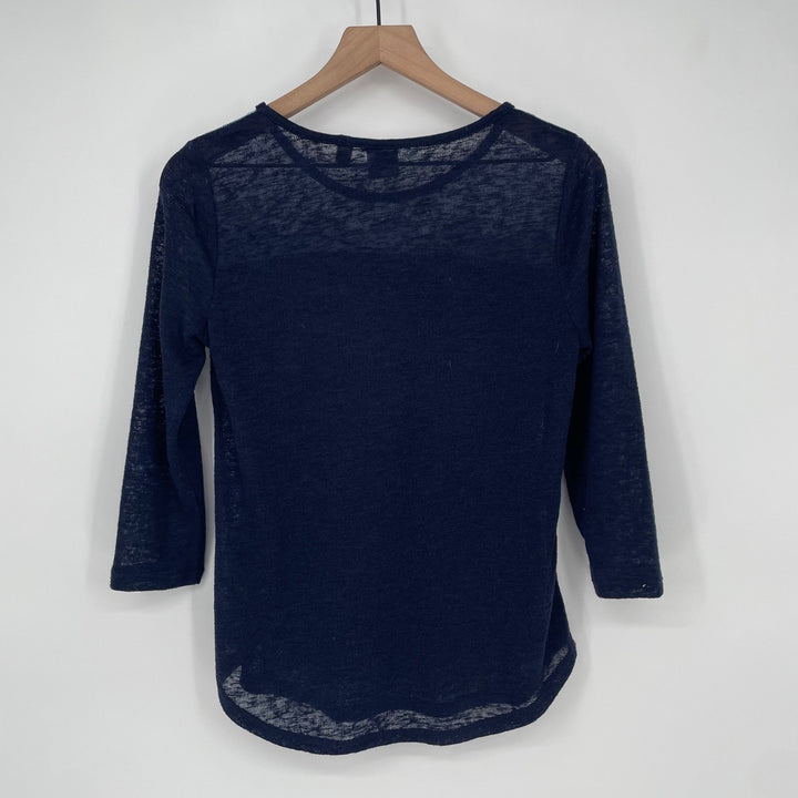 Soho Jeans Navy Blue Lace Trim 3/4 Sleeve Top XS